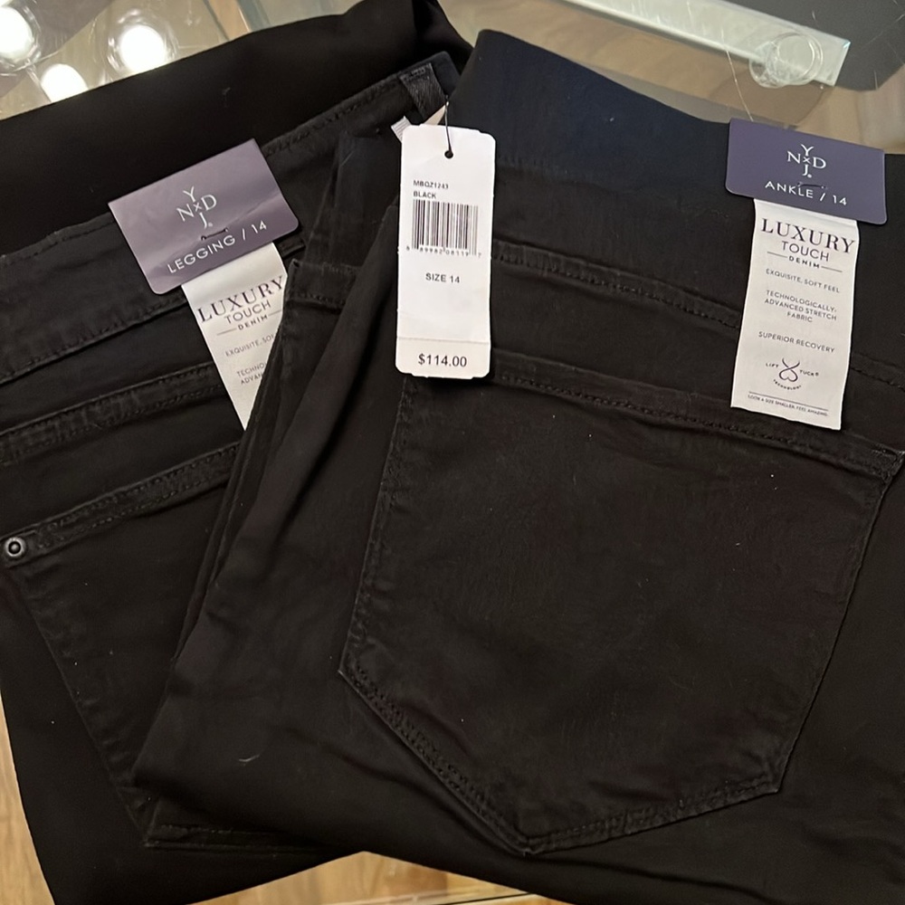 New Years Day sale! See pics! 2 pairs. NYDJ size 14. Black. With Tags.